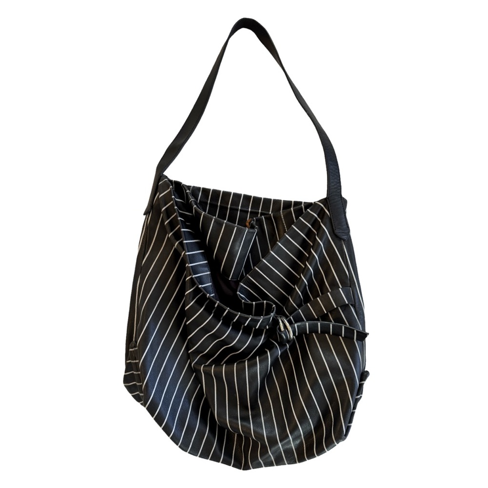 Slouchy Black and White Striped Shoulder Bag